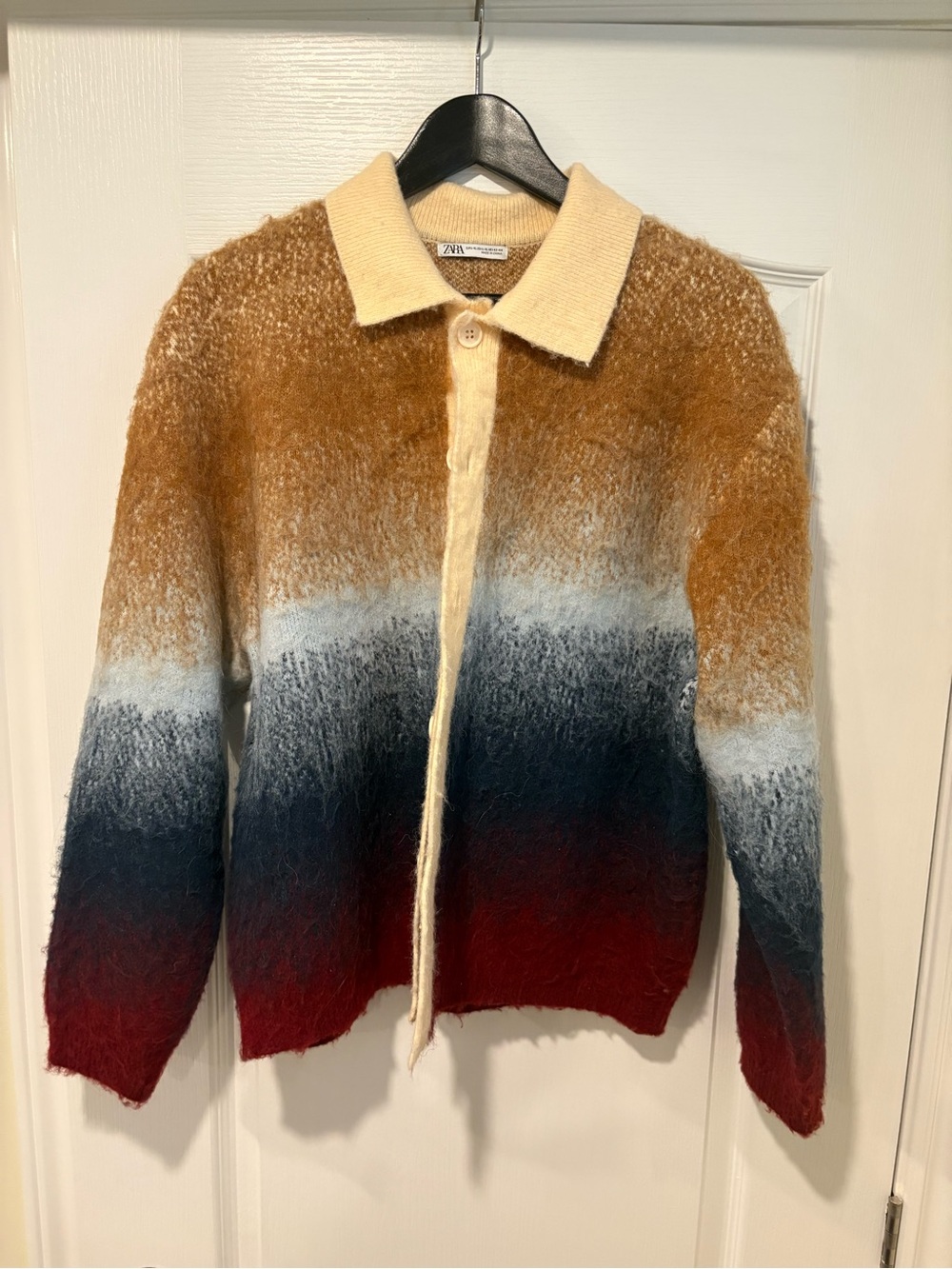 ZARA Two-Tone Knit Cardigan in Cream & Mustard